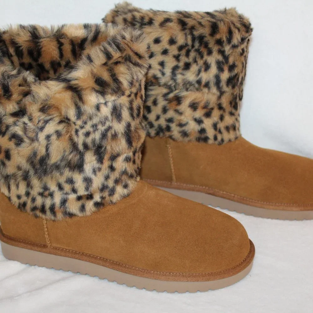 UGG KOOLABURRA NEW SUEDE LEOPARD FUR‎ BOOT CHESTNUT
